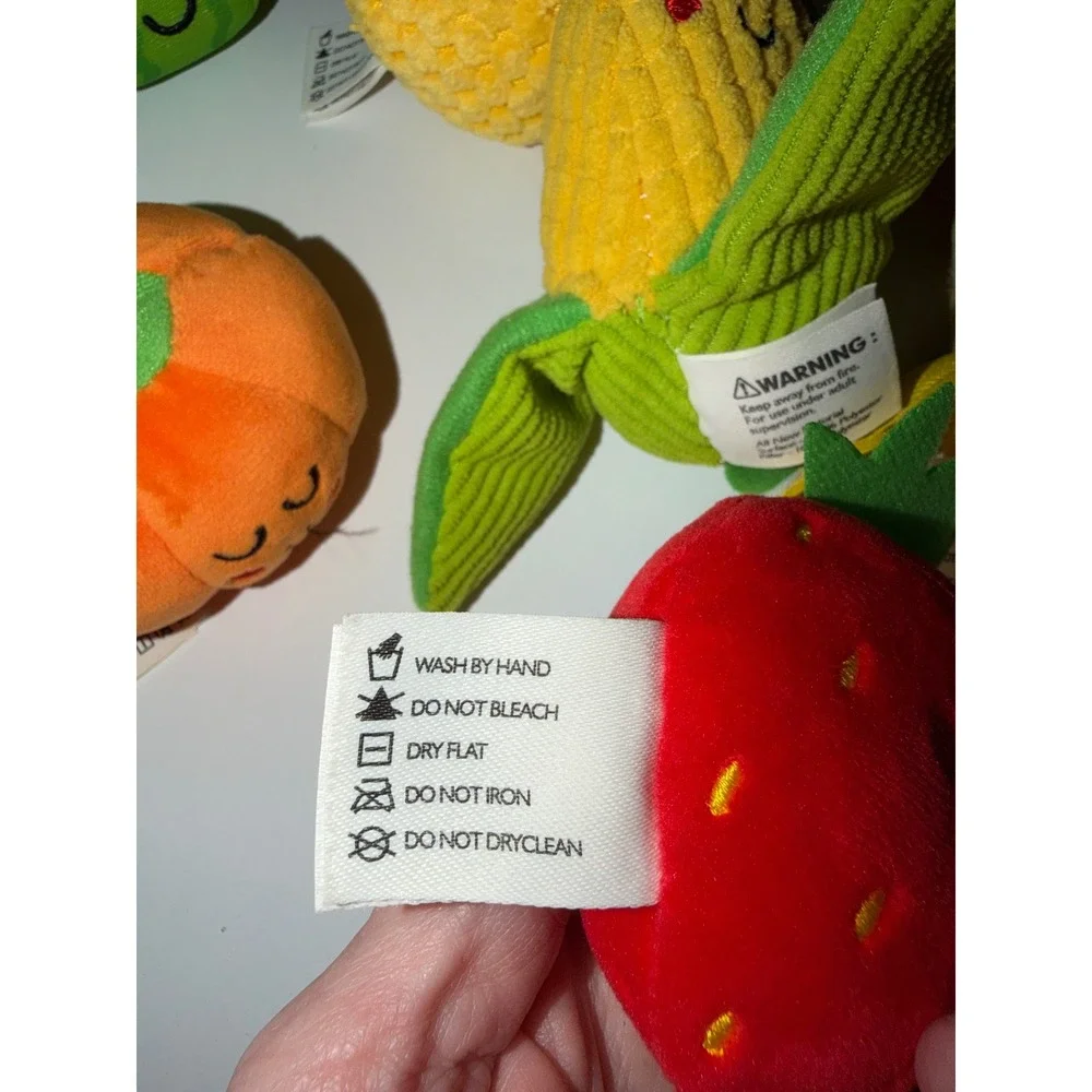Plush Fruit and Vegetable Toy Set 9pc Embroidered Smiley Faces Soft Play Food